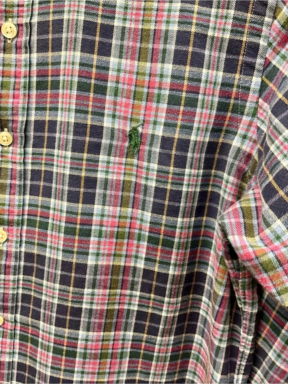 Polo by Ralph Lauren Navy Plaid Button-Down with Pink & Green Accents